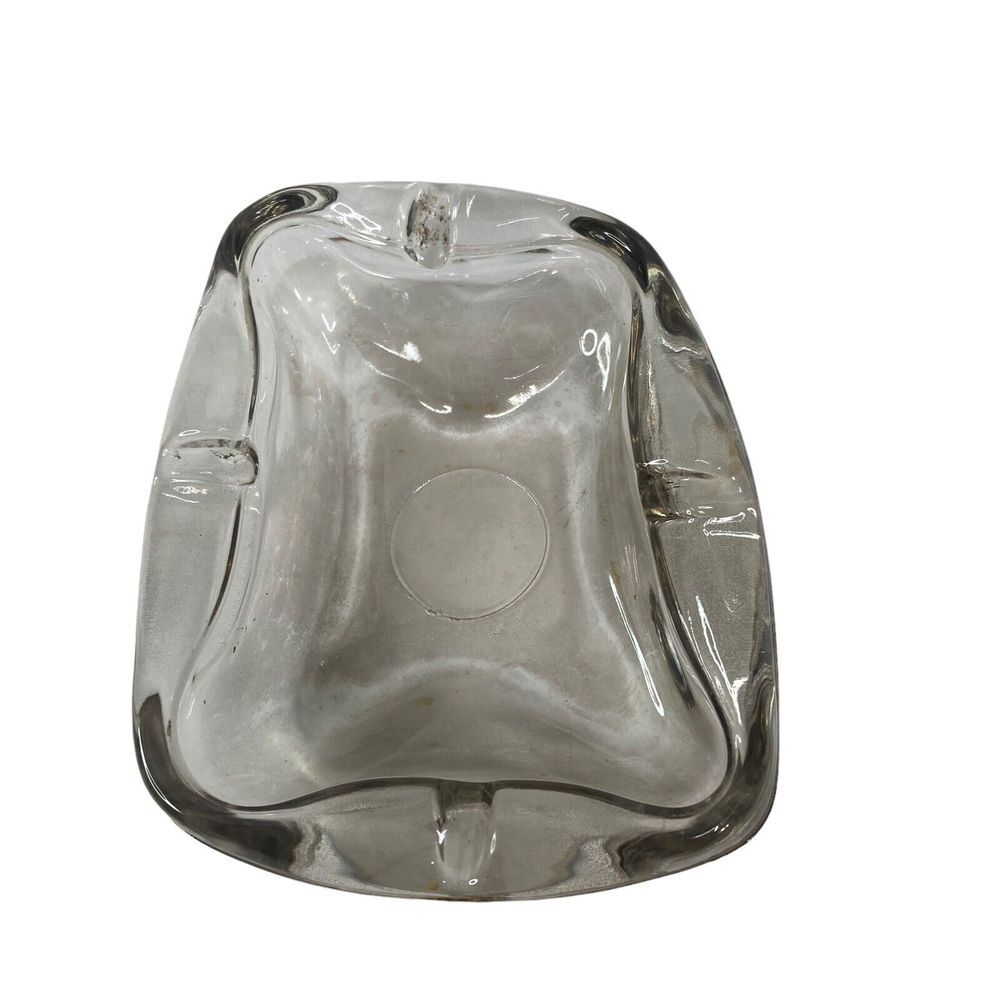 Vintage Thick Glass Ashtray 70's Vintage Glass‎ Cigarette Holder MCM - Picture 2 of 16